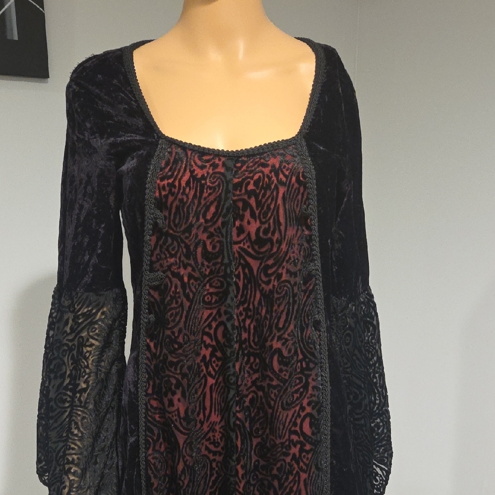 Lip Service Vintage Wimsigoth Vampire Gothic Black and Red Long Sleeve Dress - Picture 3 of 15
